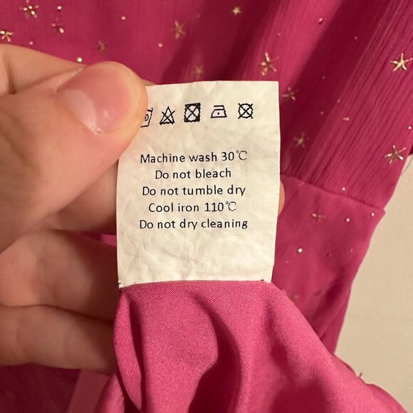 Allegra K Pink and Gold Stars Dress Size Medium | Princess Ruched Sleeves Barbie - Picture 12 of 14